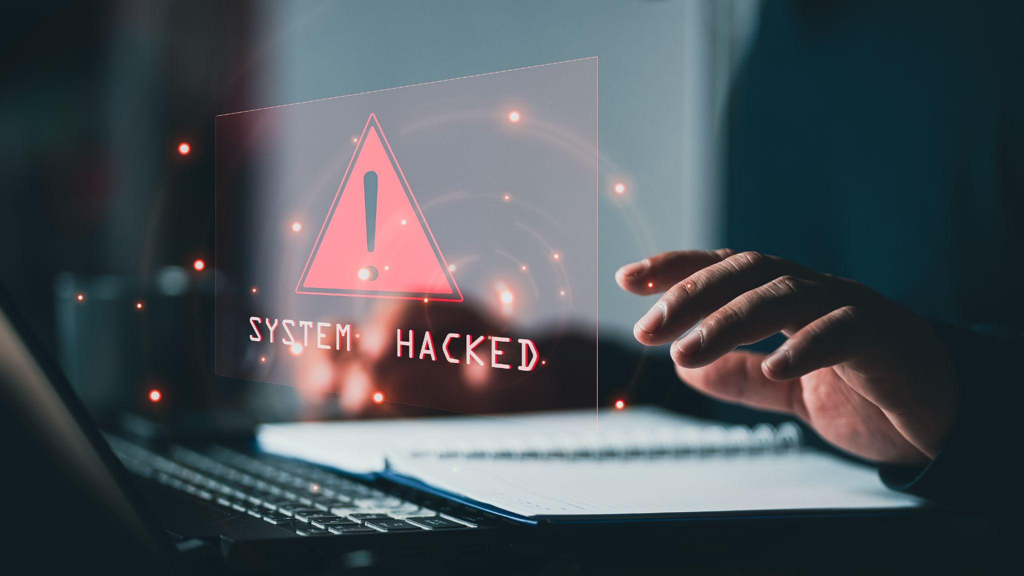 system hacked alert after cyber attack on computer network